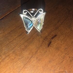 Abalone Inlay Adjustable Butterfly Ring (Childs Size) Xs Unsigned Silver Tone